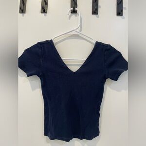 Cropped off shoulder ribbed t-shirt blouse